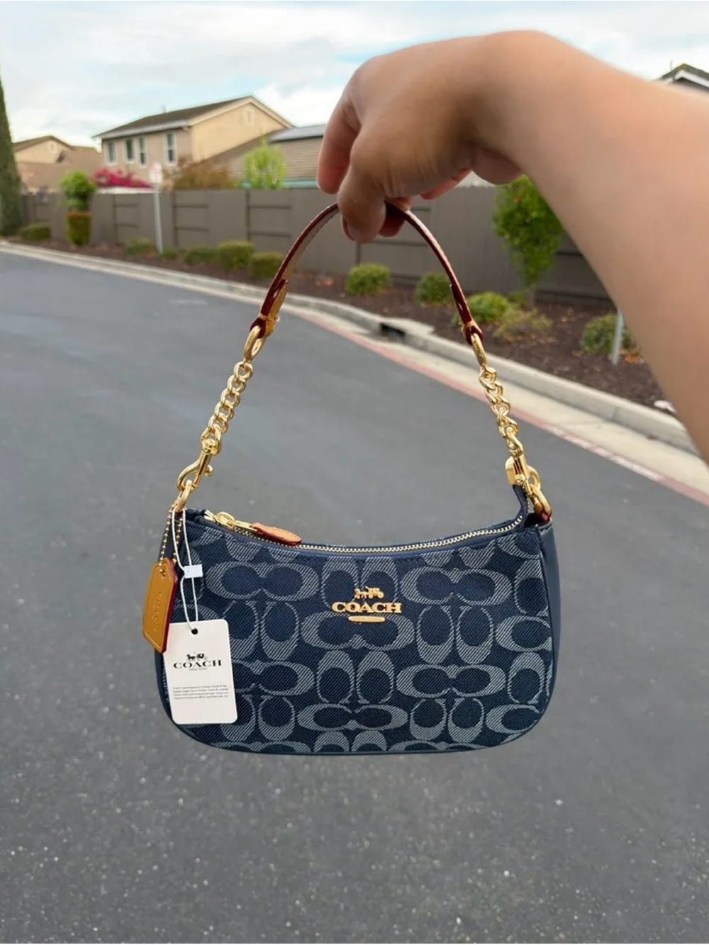 Denim Navy Signature Mini Shoulder Bag